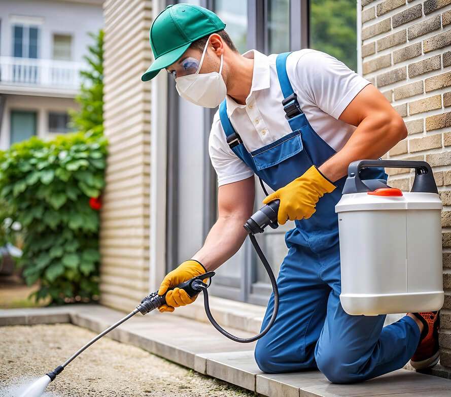 Pest control specialist reviewing treatment options with a customer